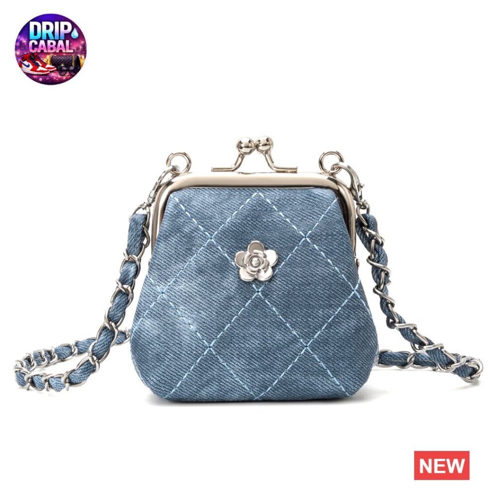 Quilted Kiss Lock Coin Purse Convertible Wristlet Shoulder Bag Vintage Style